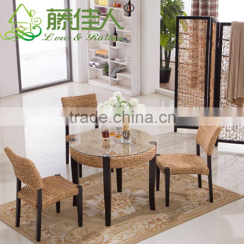 China Design Cafe Coffee Interior Wooden Handmade Weave Bali Water Hyacinth Seagrass Wicker Restaurant Chairs