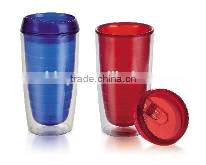 Custom Color Plastic Double Wall Drinking cup with lid Plastic Travel Cup