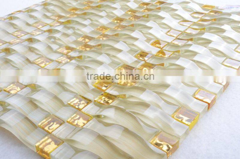 GT009 gold foil luxury crystal glass strip mosaic tile