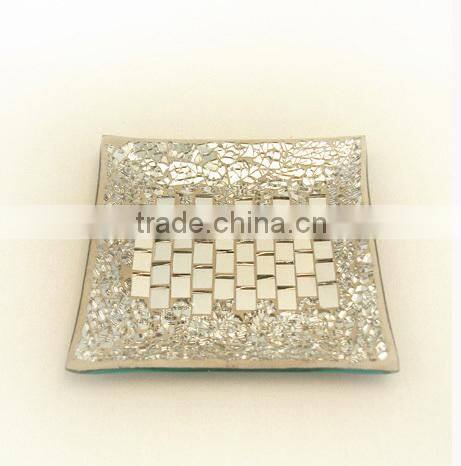 Mosaic silver glass square Charger Plate