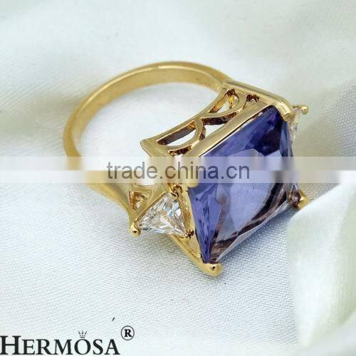 Luxury Rectangle Amethyst White Topaz18KGP Women Engagement Prom Partty Ring