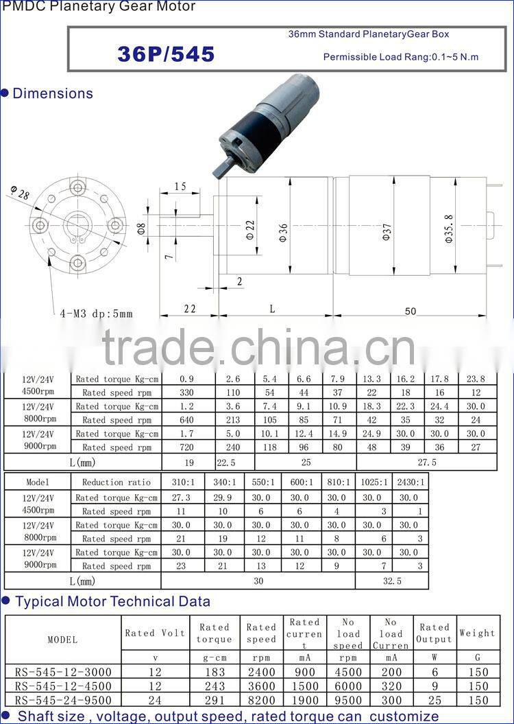 dc 24mm 28mm 32mm 36mm 42mm planetary motor 10 rpm motor