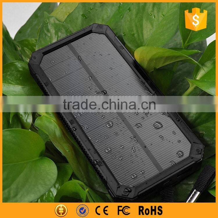 Outdoor emergency solar power bank 12000mah with keychain and carabiner