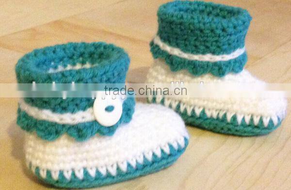 Green color optional hand crochet baby booties for baby
