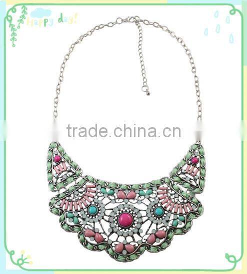 2015 trendy fashion european big statement colorful beads wool necklace