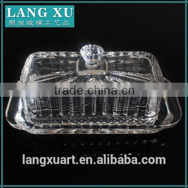 LX-H005 handmade crystal clear press square glass butter dish