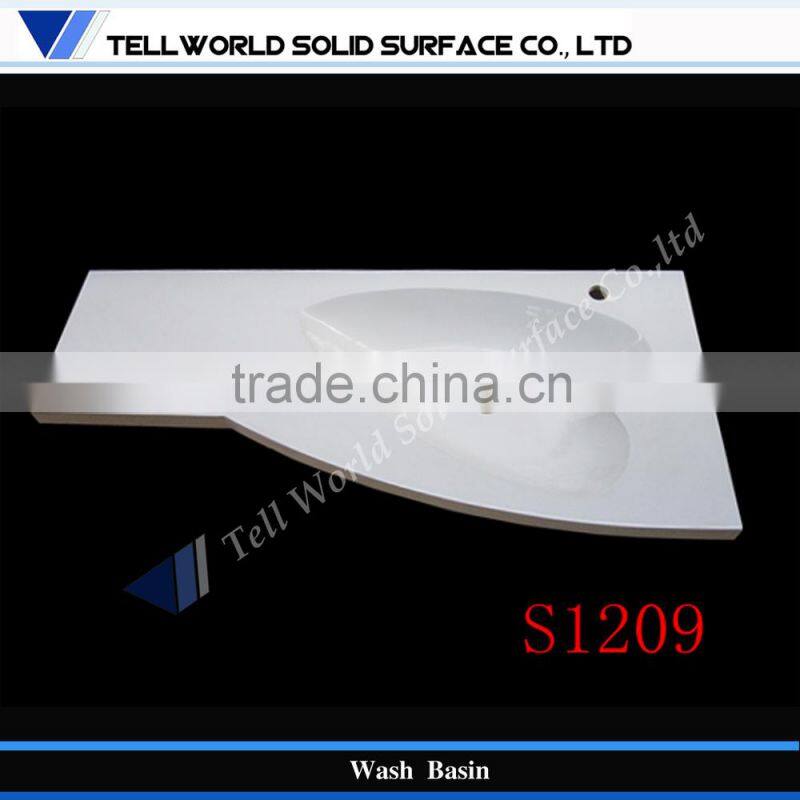 White high glossy acrylic artificial stone rectangular bathroom sink