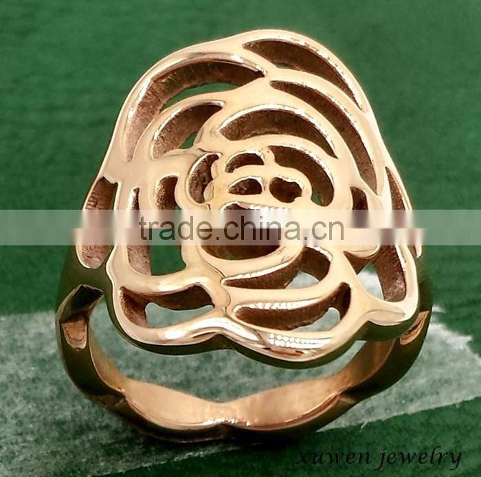 women laser cut flower shape stainless steel rose ring