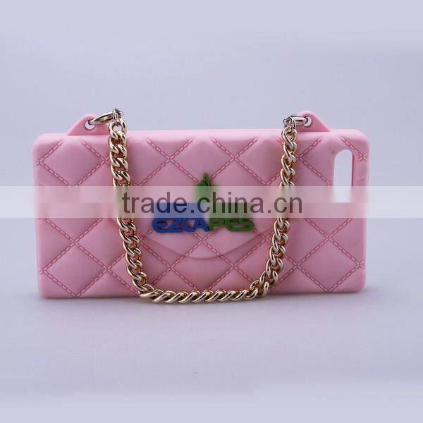 custom design fashion rhombus shape silicone cell phone case with chain