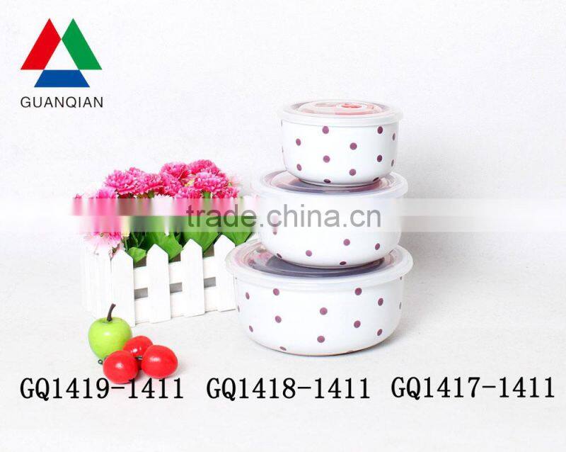 three different color heat resistant soup bowl with small dots