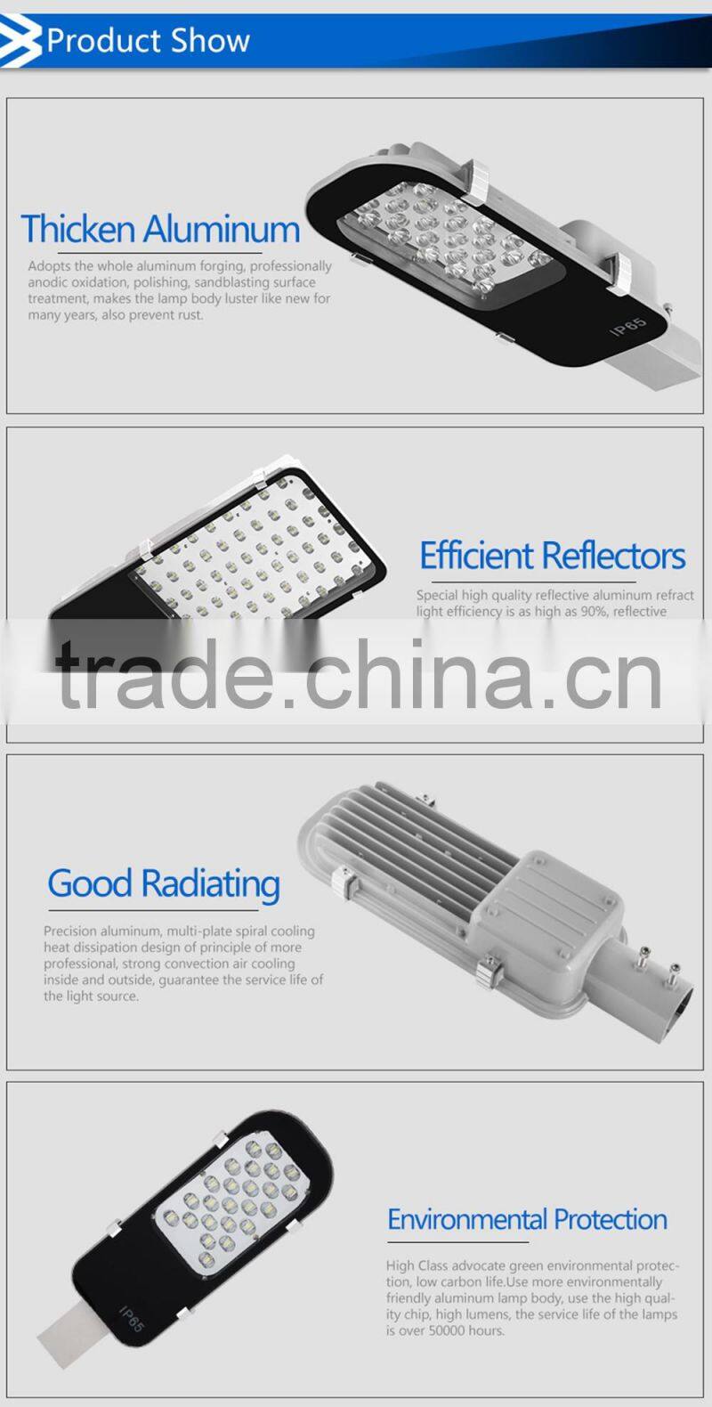 IP65 Waterproof 12W 24W 40W 50W 60W 80W LED Street Light Head Road Lamp for Garden Backyard Playground Lighting