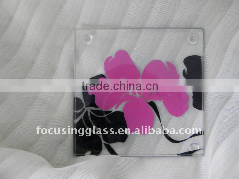 Flower Pattern Decal Tempered Glass Coaster