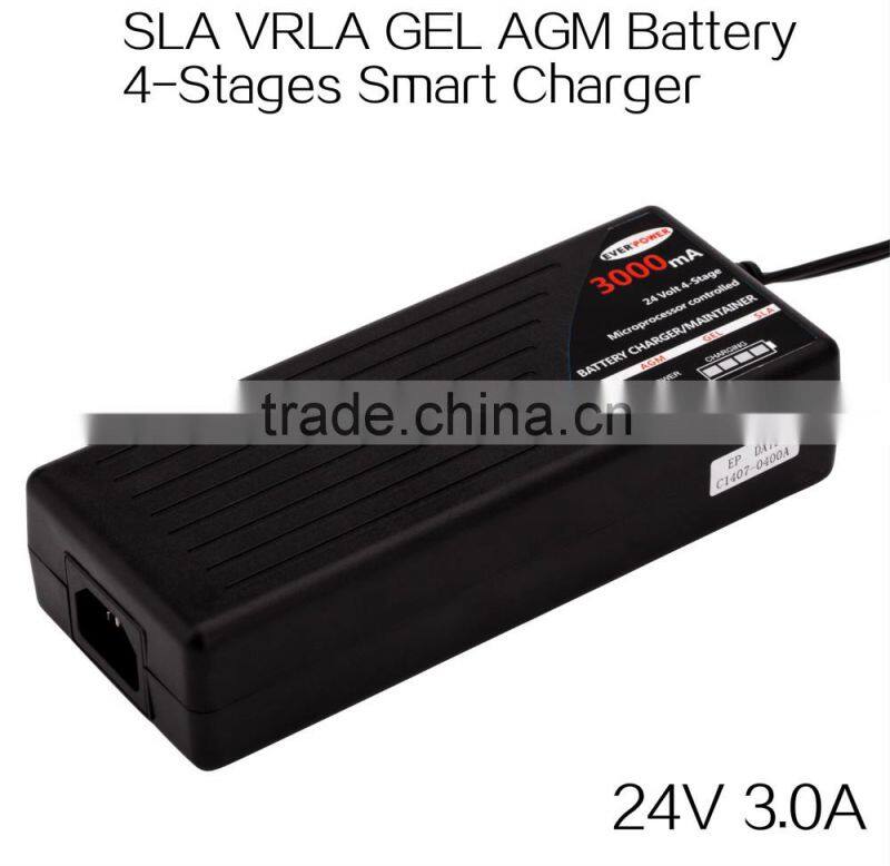 hot sale 24V 3A portable top quality VRLA GEL battery charger with FCC certification