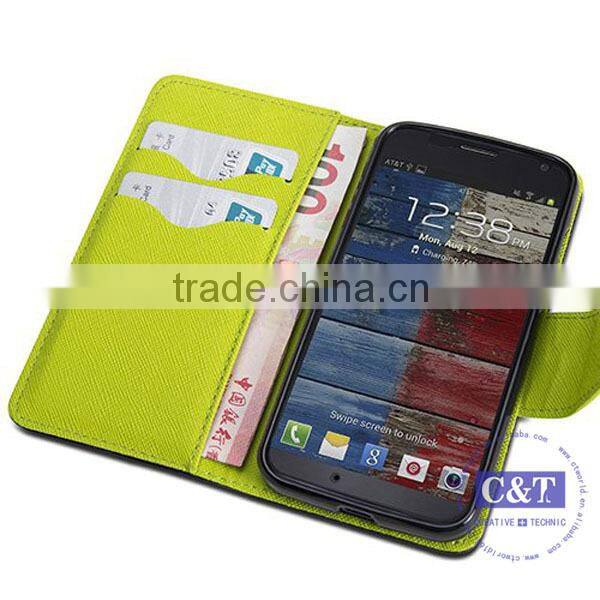 C&T Wallet Flip PU Folio Leather Cover Case Stand for Motorola Moto X