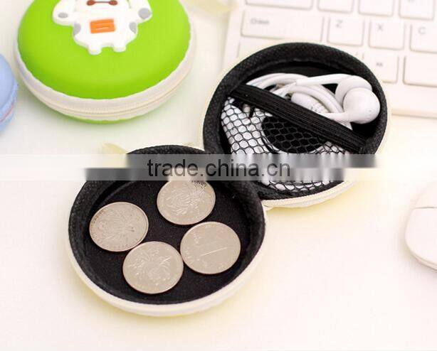 wholesale Zipper 3D custom cartoon big hero animal printing wallet pouch Cute rubber Silicone Emoji round shape euro coin purse