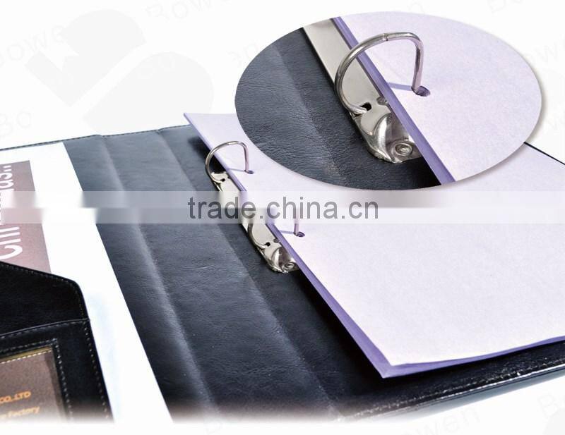 office product black PU A4 leather ring binder folder