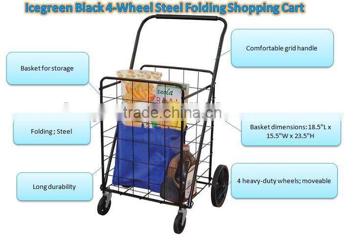 Icegreen Black 4-Wheel Steel Folding Shopping Cart