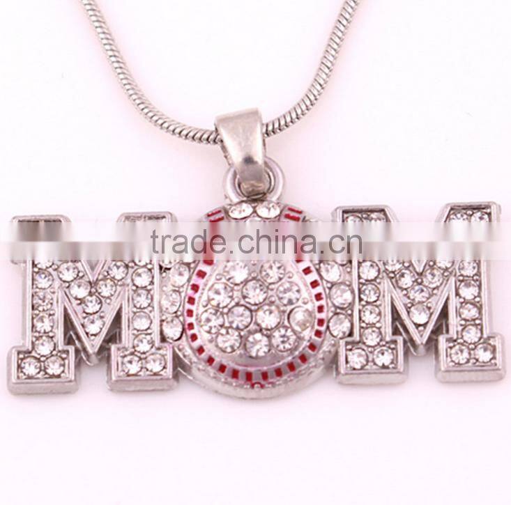 Mother's Day Gift Zinc Alloy Crystal MOM Football Necklace