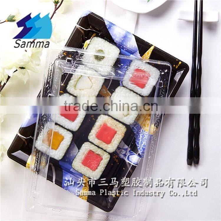 KW-0002JY-B Japanese Disposable Plastic Sushi Container With Lid 219*156*25mm