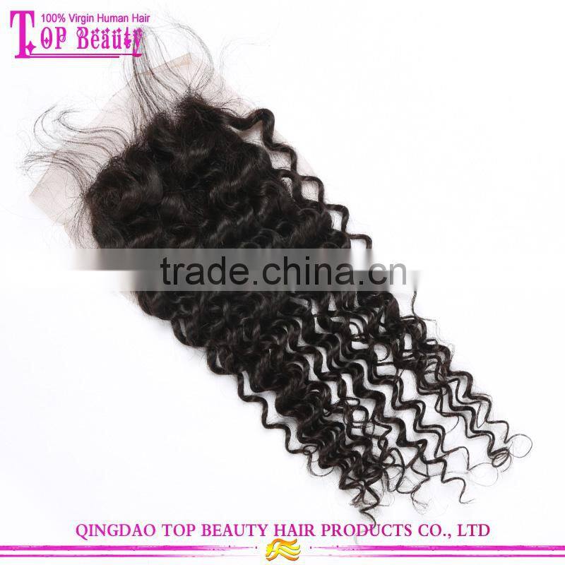 Wholesale virgin indian hair silk base free part closure deep curly invisible part closure