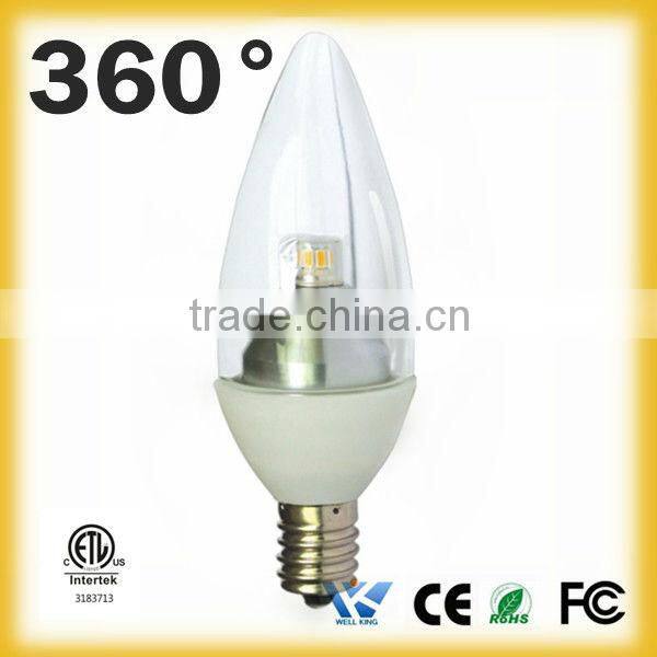 Top grade ETL Nihcia chip Dimmable e27 led chandelier candle light bulb