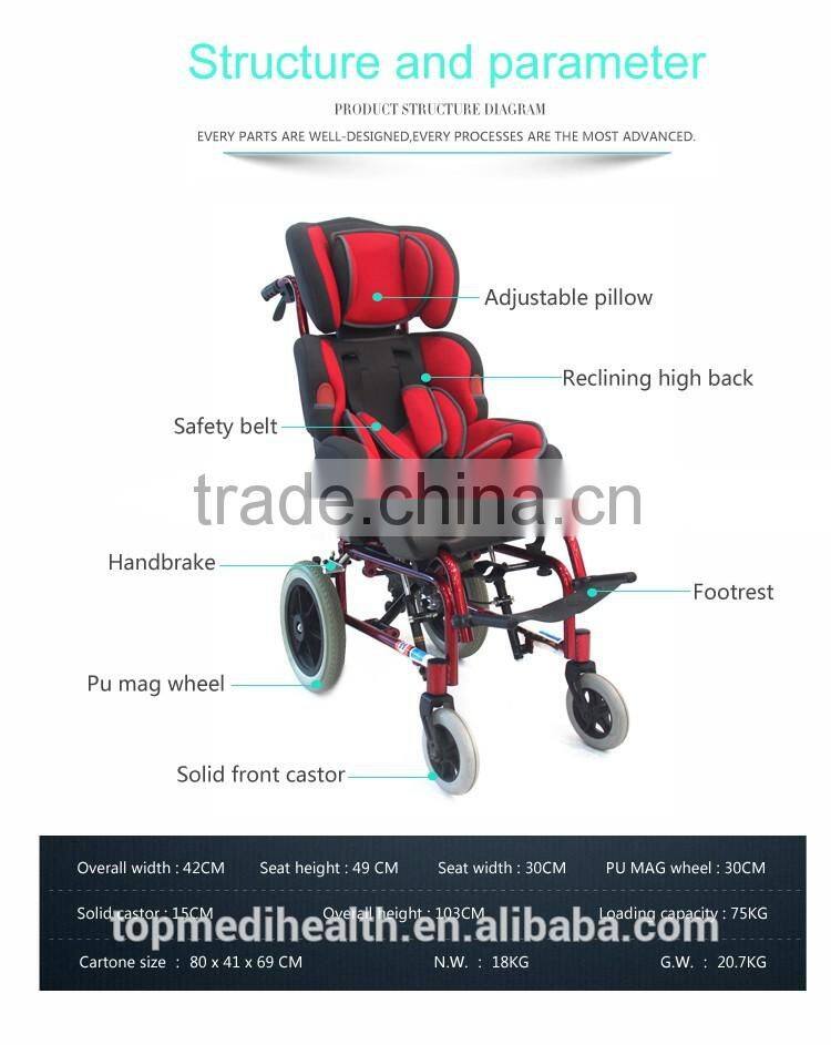 Aluminum Frame Reclining Paralysis Cerebral Wheelchair with Safety Belt