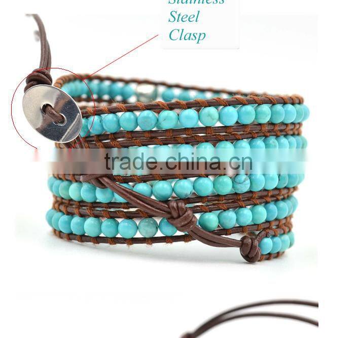 Alibaba Guangzhou Factory Direct Handmade DIY Turquoise Bead Wholesale Leather Wrap Bracelets
