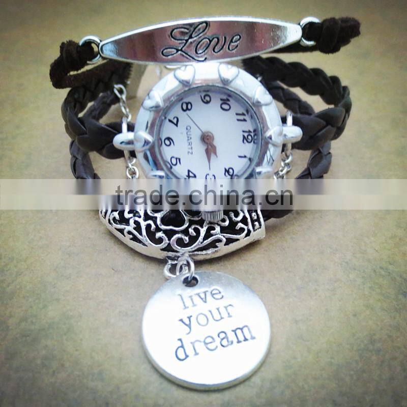 Hotting sale infinity watch bracelet, custom leather bracelet with charms,watch infinity bracelet