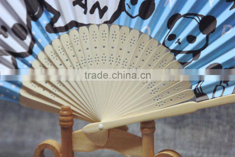 hot sale panda printed paper bamboo fan for gifts and wedding