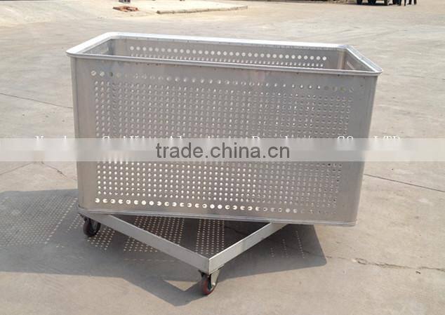Aluminum transfer container with casters, aluminum perforated plate material