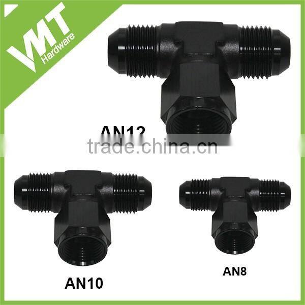 Anodized blue aluminum AN Tee female swivel on side