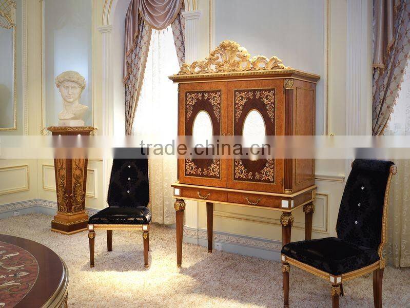 French New Design Neo-Classic Marquetry Dining Room Furniture/ Gorgeous Wooden Carving Royal Round Dining Table Set For 6 People