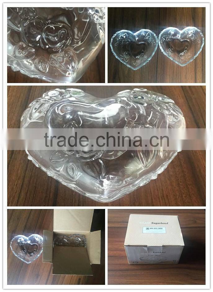 New arrived heart shape glass candy jar crystal glass jar with glass lid