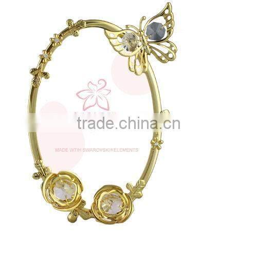 24K gold plated Oval 4x6" Photo Frame with butterfly with crystals from swarovski