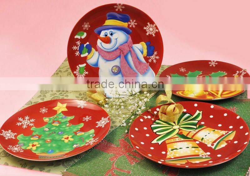 set of 4pcs 10.5"porcelain dinner plate with decal printing for Christmas