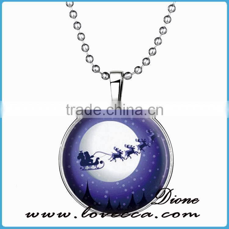 2016 HOT Jewelry Glass Tile Glow design Christmas Ornament Necklace