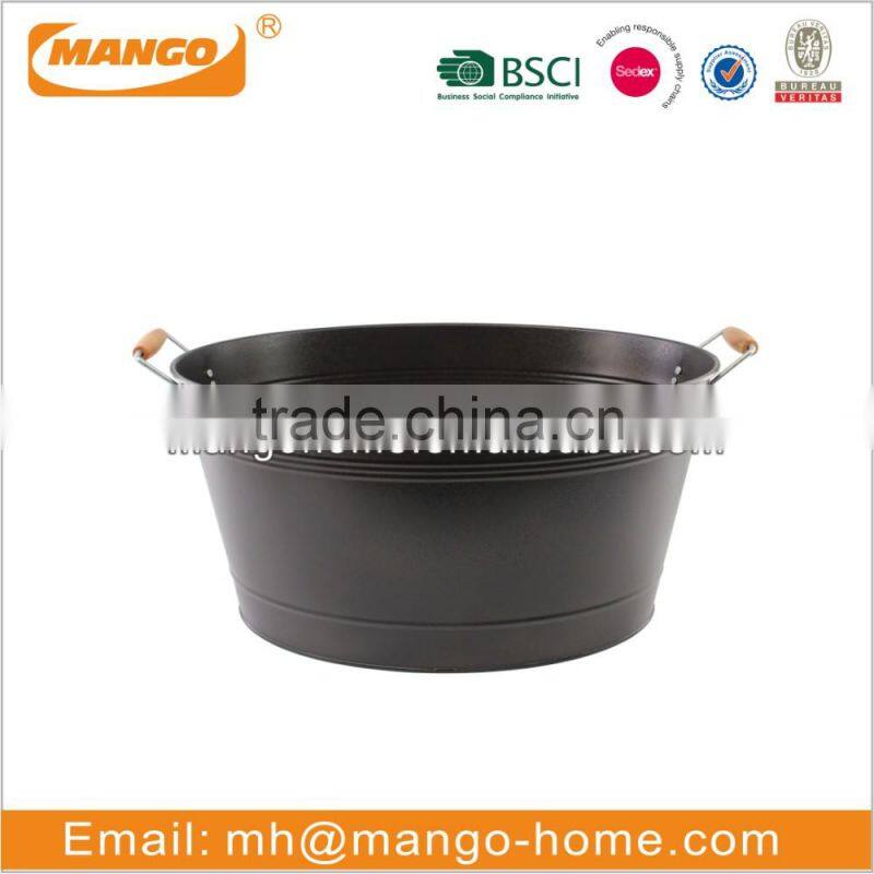 Large black galvanized metal beer bucket