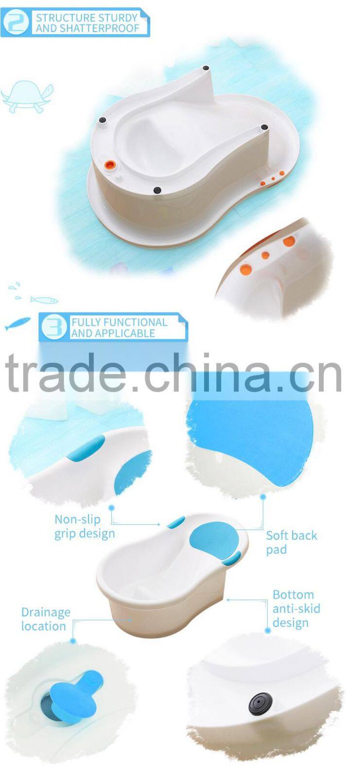 New style baby plastic bath tub kid basket for washing