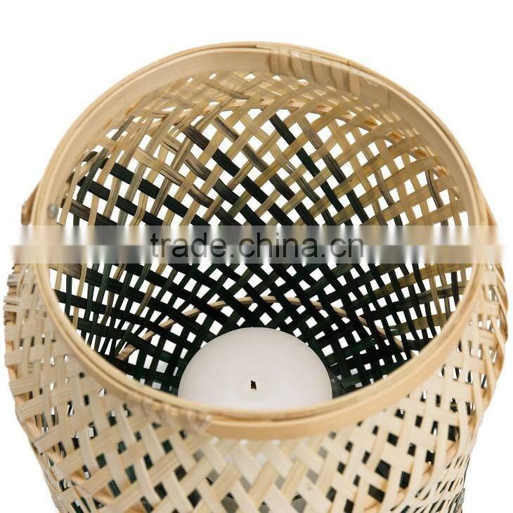 Natural & grey green basket weave design, set of two 100% bamboo lamp shades lighting