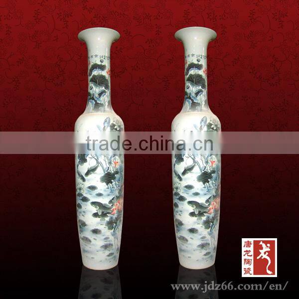 Big long Chinese blue and white porcelain vase for hotels