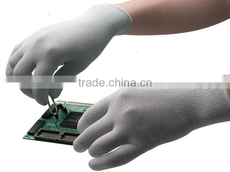 13gauge white nylon gloves fingertips coated with PU