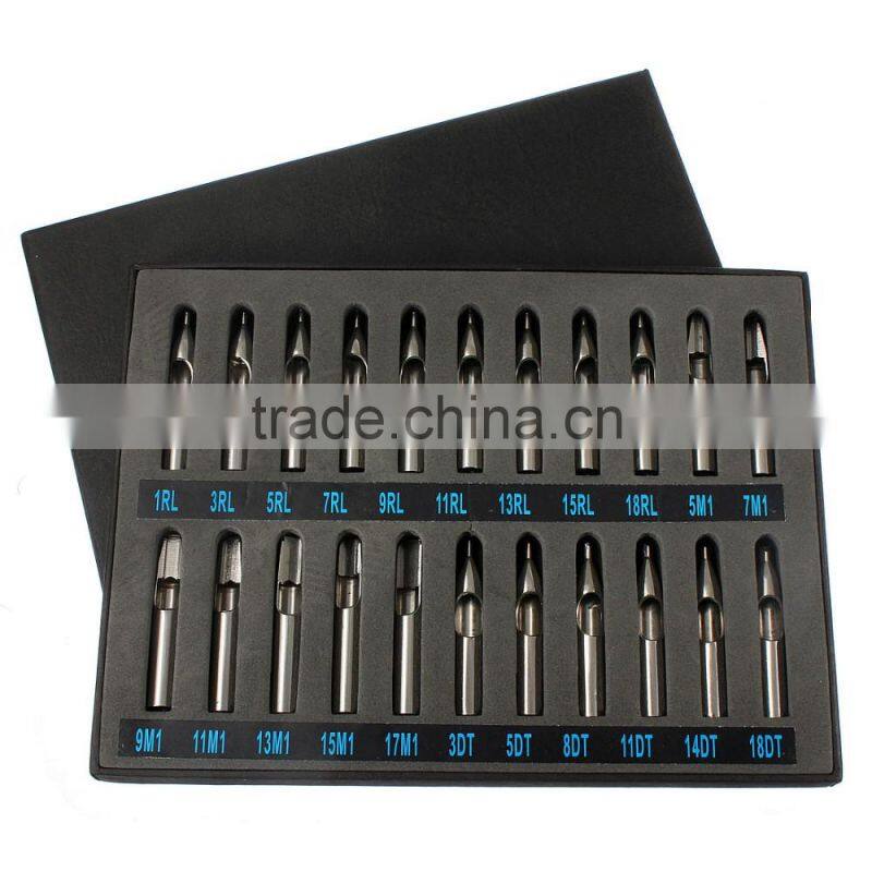 22pcs Pro Tattoo Supply Stainless Steel Tip Kit Machine Gun Grip Set Nozzle