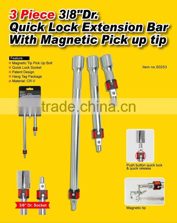 3 Piece 3/8"Dr. Quick Lock Extension Bar with Magnetic Pick up tip