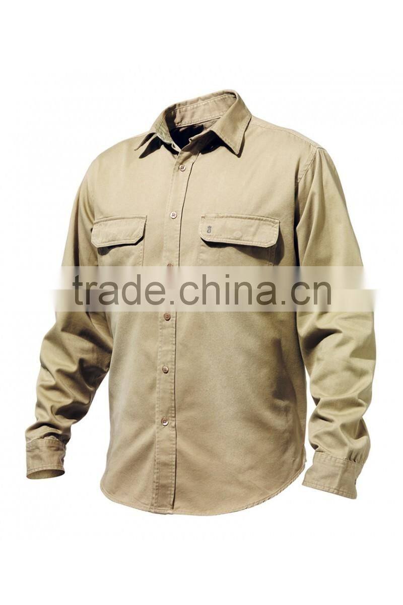 chest pockets casual/ work shirts cotton drill long sleeve shirs for men