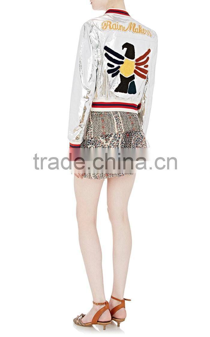 oem long sleeves available in silver dry clean shiny silver women jacket