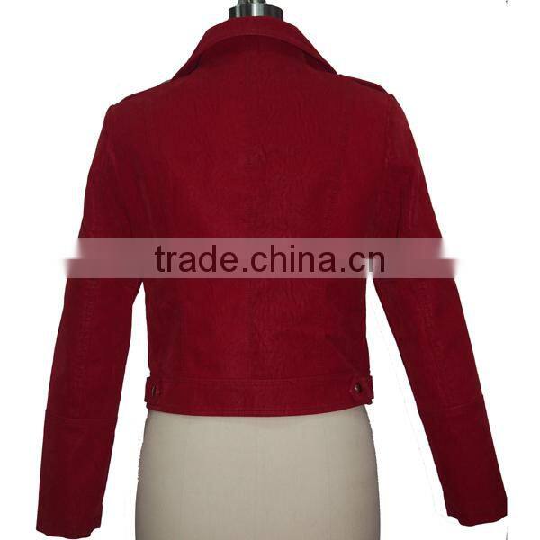 PU leather jackets with label collar for lady| faux leather coats for women