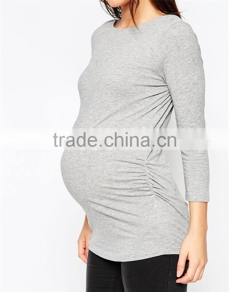 Wholesale pregnancy clothes blank 3/4 sleeve grey boatneck pregnancy maternity clothes