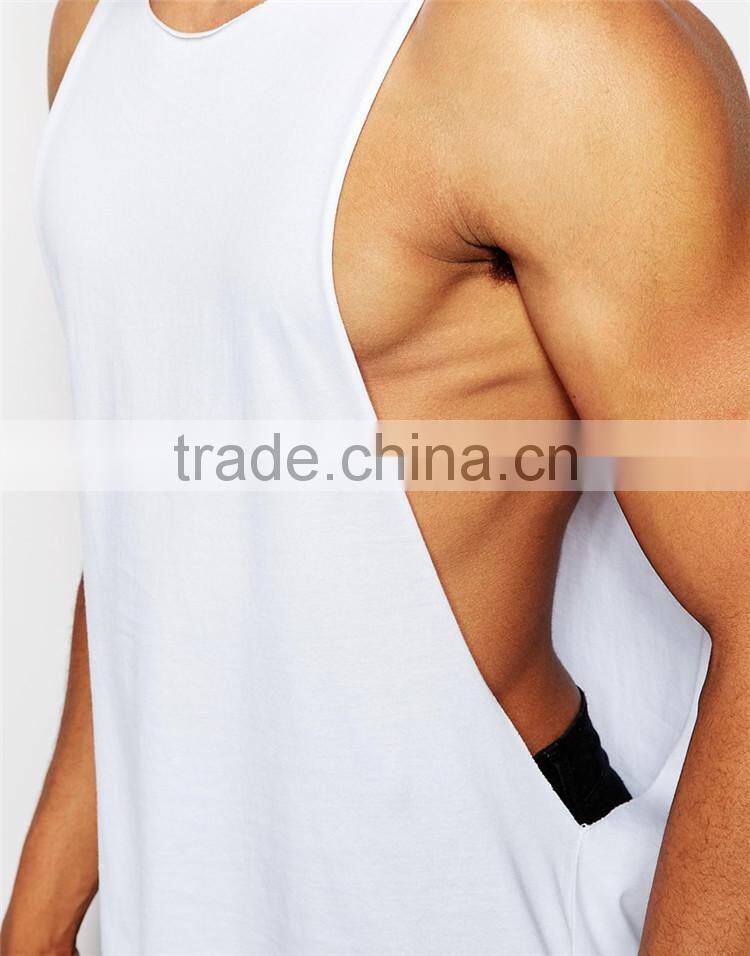 Mens plain white tank top custom open side tank top