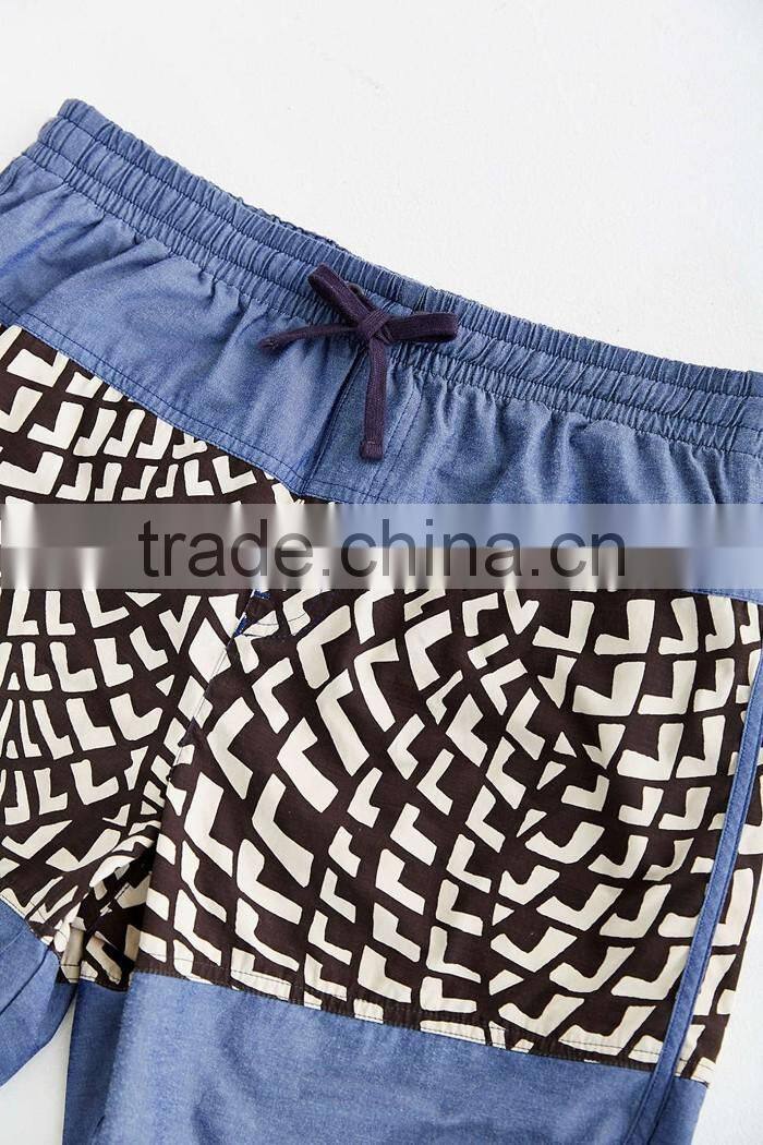 Beach sides leisure hem boardshort stitching with denim shorts