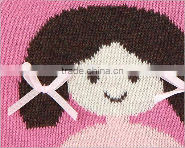 Girls 100% cotton jacquard pullover sweater hand made bowknot